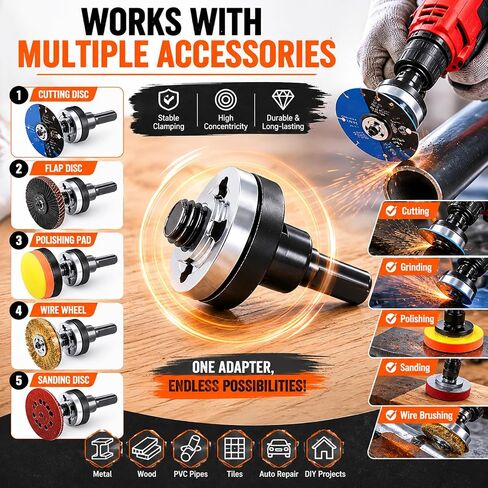 Electric Drill Angle Grinder Connecting Rod Set, 10mm Conversion Angle Grinding Adapter Connecting Rod Kit With Spanner For Cutting Disc, Polish Disc And Polish Sponge (2 Set) in Saudi Arabia
