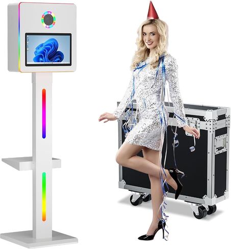 Mirror Photo Booth with Flight Case,Photo Mirror Booth Built-in PC with15.6 Touch Screen,Flight Case,RBG Light,Instant Print Professional Photography for Party (Black) in Kuwait