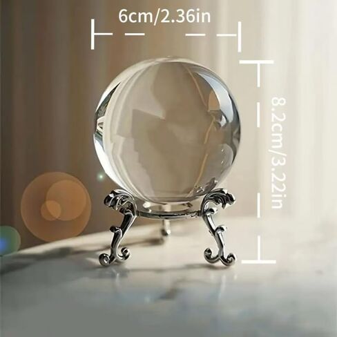 1PC Crystal Ball Transparent Glass Sphere Handmade with Metal Stand, Photography Prop and Christmas Home Party Decoration, Crystal Ball + Base in Kuwait
