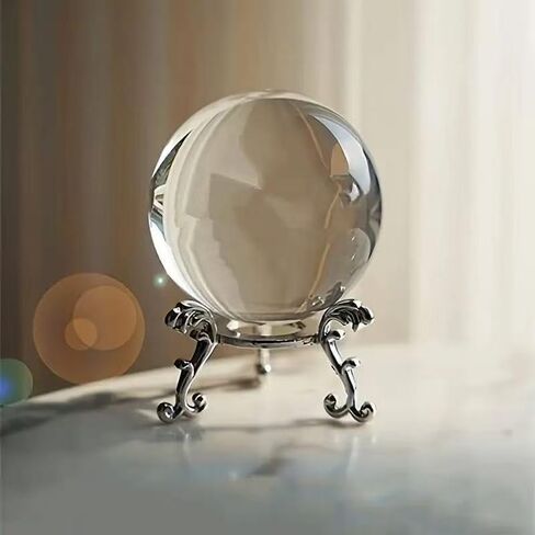 1PC Crystal Ball Transparent Glass Sphere Handmade with Metal Stand, Photography Prop and Christmas Home Party Decoration, Crystal Ball + Base in Kuwait