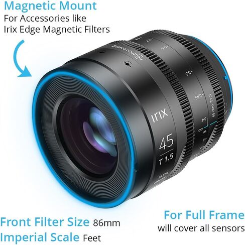 Irix Cine 45mm T1.5 Cinema Lens for PL Mount Cameras | Military Certified for Humidity and Freezing Rain/Icing | Compatible with Magnetic Filters | Distance Scale in Feet in Kuwait