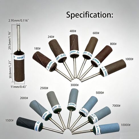 13 Pcs Sanding Drums with 1/8" Shank, 180–10000 Grit Sandpaper Sticks Assortment from Coarse to Ultra-fine for Sanding Wood Metal Rust Removal and Polishing Rocks and Jewelry in Kuwait