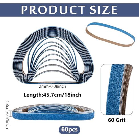 60Pcs 60 Grit Zirconia Sanding Belts 1/2"x18" Blue Metal Grinding Sand Paper Heavy Duty Long-Lasting Mini Sanding Bands for Metal Polishing Knife Sharpening Derusting Woodworking in Kuwait