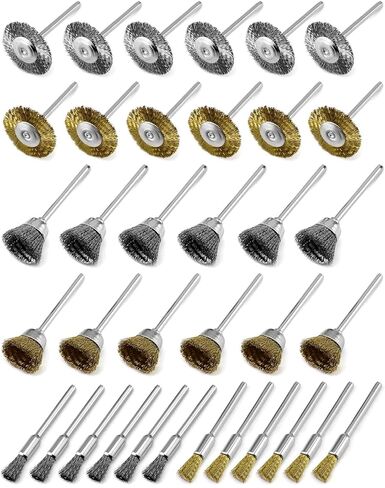 36Pcs Brass and Stainless Steel Wire Brush Polishing Wheel Kit | Dual-Material Design, T-Shaped, Bowl-Shaped, And Pen-Shaped Brushes Set For Metal, Wood Grinding, Deburring, And Polishing in Kuwait