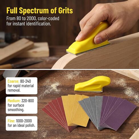 240Pcs Sanding Paper Kit 12-Grit 80-2000, Sand Paper Assortment Pack with Mini Finger Sander for Wood Furniture, Fine Grit Sandpaper for Crafts, and Tight Spaces in Kuwait