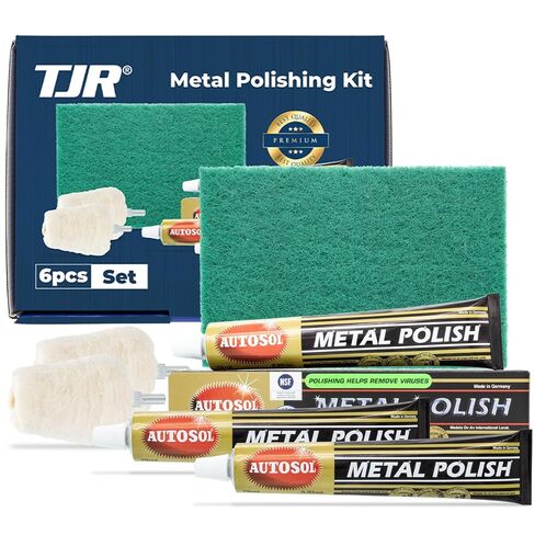 TJR® Polishing Kit – 3-Piece Polishing Paste with Abrasive Scuffing Pad, 2-Piece Polishing Mops – Metal Polish Compatible with Stainless Steel, Brass (Ultra Fine) in Kuwait