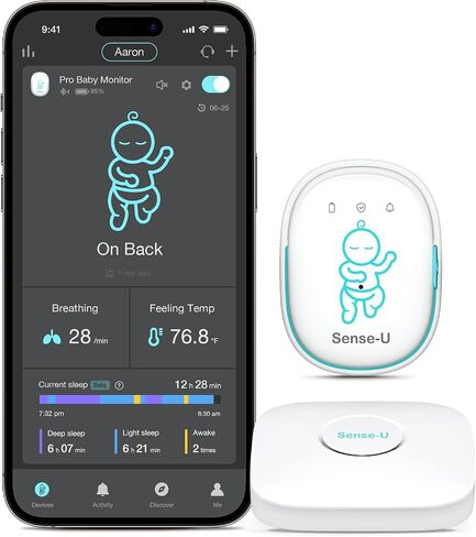 Sense-U Pro Baby Monitor(Long Range) – Tracks Breathing Movement, Rollover & Temperature Anywhere for Better Sleep, Simple Clip-On Smart Tracker with Arousal Vibration, Audible Alerts & Sleep Analysis in Kuwait