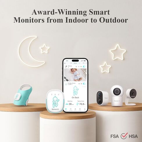 Sense-U Pro Baby Monitor(Long Range) – Tracks Breathing Movement, Rollover & Temperature Anywhere for Better Sleep, Simple Clip-On Smart Tracker with Arousal Vibration, Audible Alerts & Sleep Analysis in Kuwait