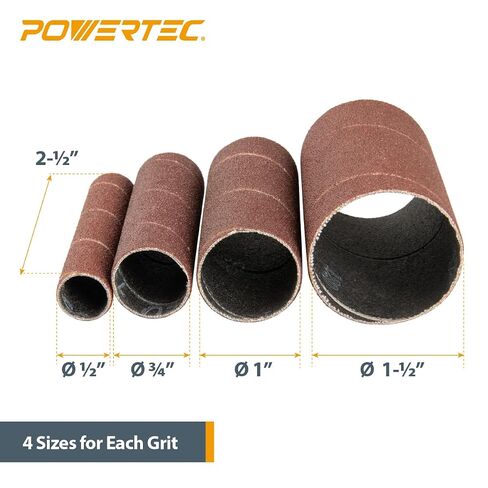 POWERTEC 71709 Assorted Sanding Sleeves 24-Pieces, 2-1/2" Length, 1/2", 3/4", 1", 1-1/2" Diameters, 80, 120 Grits 3 Each in Kuwait