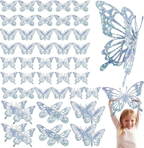 Yeaqee 24 Pcs Large Butterfly Party Decoration 3D Butterflies Wall Decor Set 2 Sizes 3 Styles Large Stickers for Birthday Baby Shower Nursery Bedroom Wedding Decor Cutouts(Glitter Gold) in Kuwait
