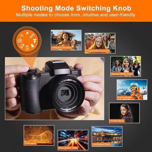 5K Digital Camera 64MP Cameras for Photography, 5X Optical Zoom Compact Travel Camera Front and Rear Dual Cameras Vlogging Camera for YouTube with 3.2" IPS Touchscreen, 64G TF Card, 2 Batteries in Kuwait