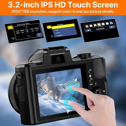 5K Digital Camera 64MP Cameras for Photography, 5X Optical Zoom Compact Travel Camera Front and Rear Dual Cameras Vlogging Camera for YouTube with 3.2" IPS Touchscreen, 64G TF Card, 2 Batteries in Kuwait