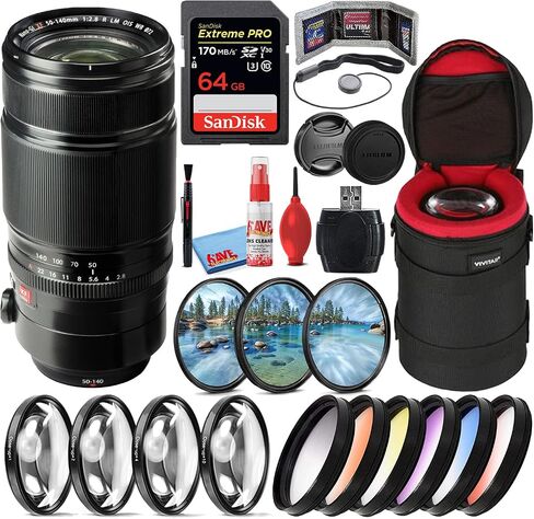 Fujifilm Fujinon XF 50-140mm f/2.8 R LM OIS WR Telephoto Lens (16443060) Bundle with SanDisk 64GB Extreme PRO SD Card + Close-Up Filters + Graduated Color Filters + Lens Case + Cleaning Kit + More in Kuwait