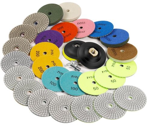 Diamond Polishing/Sanding Pads 4 Inch Wet/Dry 50-10000 Grit | Marble Countertop Quartz Tile Granite Concrete Stone - for Drill Grinder Polishers in Kuwait