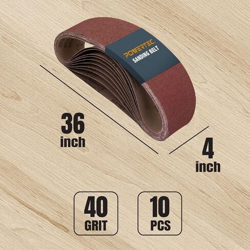 POWERTEC 10PK 4x36 Sanding Belts, 40 Grit Aluminum Oxide, 4 x 36 Inch Sanding Belts for Benchtop Belt and Disc Sander, Belt Sandpaper, Woodworking, Metalworking, Paint, Rust Removal (110620) in Kuwait