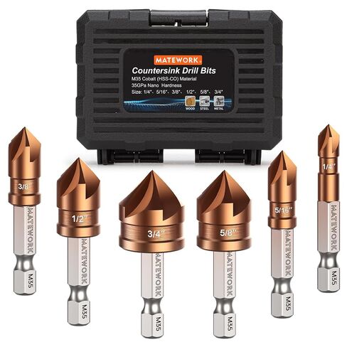 Countersink Drill Bit Set, M2 Cobalt HSS Countersink Drill Bits 6 Pieces 1/4 Inch Quick Change Hex Shank for Metal, Wood, Stainless Steel, Carbon Steel | CO HSS Heat & Wear Resistant, 5-Flute Smooth Drilling, 82° Tip, 5+1 Multi-Size, Works on Metal, Wood, in Kuwait