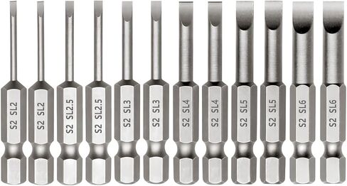 12pcs Magnetic Slotted Screwdriver Bit Set, Flat Head Drill Bit 2in Long | 1/4 Inch Hex Shank, SL2/2.5/3/4/5/6 Impact Driver Bit for Power Drilling, Set of 2 in Kuwait