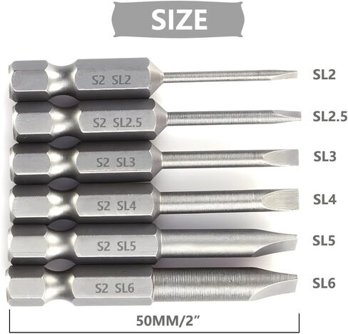 12pcs Magnetic Slotted Screwdriver Bit Set, Flat Head Drill Bit 2in Long | 1/4 Inch Hex Shank, SL2/2.5/3/4/5/6 Impact Driver Bit for Power Drilling, Set of 2 in Kuwait