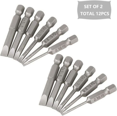 12pcs Magnetic Slotted Screwdriver Bit Set, Flat Head Drill Bit 2in Long | 1/4 Inch Hex Shank, SL2/2.5/3/4/5/6 Impact Driver Bit for Power Drilling, Set of 2 in Kuwait