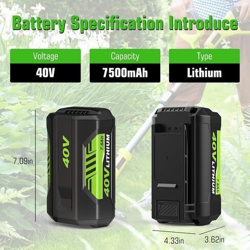 2Pack 7500mAh Replacement for Ryobi 40V Battery and Charger OP401 | OP40261 OP40501 Compatible with Ryobi 40Volt Battery Power Tools in Saudi Arabia
