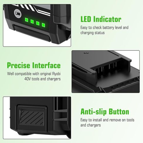 2Pack 7500mAh Replacement for Ryobi 40V Battery and Charger OP401 | OP40261 OP40501 Compatible with Ryobi 40Volt Battery Power Tools in Saudi Arabia