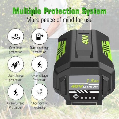 2Pack 7500mAh Replacement for Ryobi 40V Battery and Charger OP401 | OP40261 OP40501 Compatible with Ryobi 40Volt Battery Power Tools in Saudi Arabia