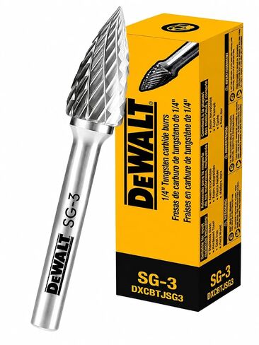 5 Pack DEWALT Carbide Burr Size SG-3 with 1/4" Shank (DXCBTJSG3-5) | C10 tungsten carbide double-cut burr for steel, cast iron, stainless, and hardwood grinding. in Kuwait