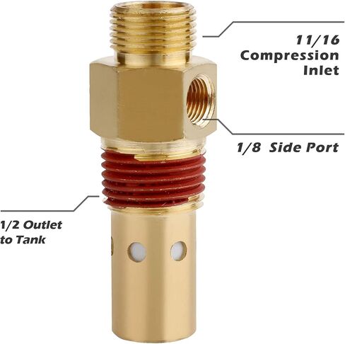 Air Compressor Replacement Components Brass 1/2 Inch MNPT Compressor in Tank Check Valve Kit with Three Different Unloader Tube Fittings 20 SCFM 4 Pieces in Kuwait