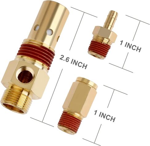 Air Compressor Replacement Components Brass 1/2 Inch MNPT Compressor in Tank Check Valve Kit with Three Different Unloader Tube Fittings 20 SCFM 4 Pieces in Kuwait