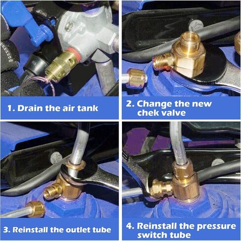 Air Compressor Replacement Components Brass 1/2 Inch MNPT Compressor in Tank Check Valve Kit with Three Different Unloader Tube Fittings 20 SCFM 4 Pieces in Kuwait