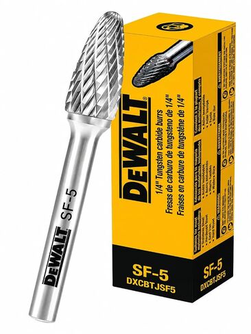 5 Pack DEWALT Carbide Burr Size SF-3 with 1/4" Shank (DXCBTJSF3-5) | C10 tungsten carbide double-cut burr for steel, cast iron, stainless, and hardwood grinding. in Kuwait