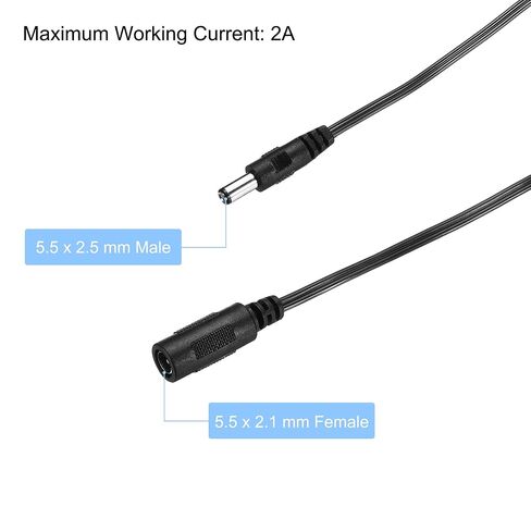 DC Extension Cable 5.5x2.1mm Female to 5.5x2.5mm Male Power Extension Wire Plug Cord for LED Strip Camera CCTV, Black Pack of 3 in Kuwait