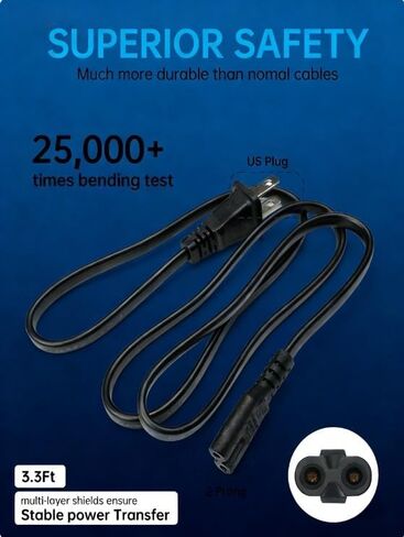 AC Power Cord for DJI Drones, 2-Prong US Plug Charging Cable, 3.3FT Replacement for DJI Mini/Air/Mavic/Phantom/Spark/FPV Series Battery Charger Hub, 6A 250V Safety Certified in Kuwait