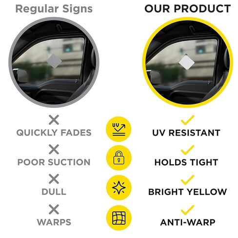 ASSURED SIGNS Baby On Board Sign for Car with Suction Cups - 5" x 5" 2 Pack | Alert Drivers to Precious Cargo, High Visibility Yellow, Secure Suction Grip, Easy Repositioning and Reusable, UV Protected in Kuwait