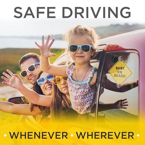 ASSURED SIGNS Baby On Board Sign for Car with Suction Cups - 5" x 5" 2 Pack | Alert Drivers to Precious Cargo, High Visibility Yellow, Secure Suction Grip, Easy Repositioning and Reusable, UV Protected in Kuwait