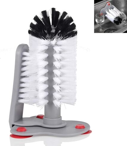 360° Glass Cup Cleaning Brush, Water Bottle Cleaning Glass Washer Cup Sink Washer Brush with Suction Base Bristle Brushfor Sink, Flexible Bristles Double Sided Glass Cup Cleaning Brush (Black+White) in Kuwait