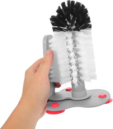 360° Glass Cup Cleaning Brush, Water Bottle Cleaning Glass Washer Cup Sink Washer Brush with Suction Base Bristle Brushfor Sink, Flexible Bristles Double Sided Glass Cup Cleaning Brush (Black+White) in Kuwait