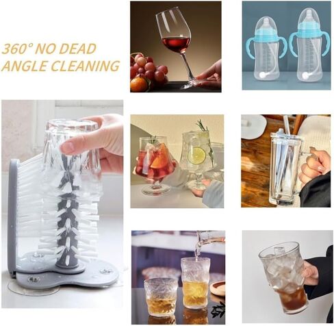 360° Glass Cup Cleaning Brush, Water Bottle Cleaning Glass Washer Cup Sink Washer Brush with Suction Base Bristle Brushfor Sink, Flexible Bristles Double Sided Glass Cup Cleaning Brush (Black+White) in Kuwait