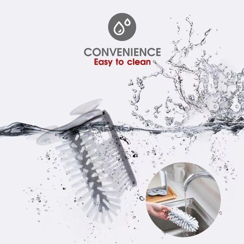 360° Glass Cup Cleaning Brush, Water Bottle Cleaning Glass Washer Cup Sink Washer Brush with Suction Base Bristle Brushfor Sink, Flexible Bristles Double Sided Glass Cup Cleaning Brush (Black+White) in Kuwait