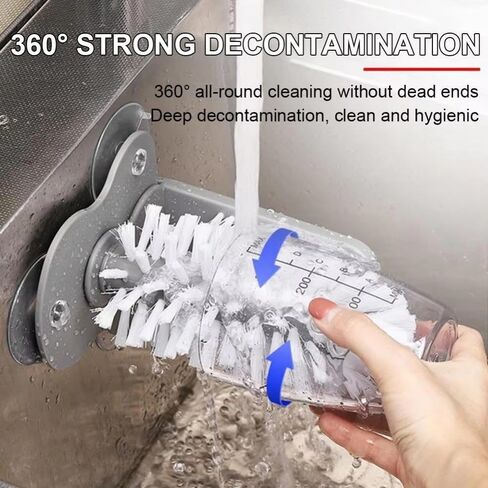 360° Glass Cup Cleaning Brush, Water Bottle Cleaning Glass Washer Cup Sink Washer Brush with Suction Base Bristle Brushfor Sink, Flexible Bristles Double Sided Glass Cup Cleaning Brush (Black+White) in Kuwait