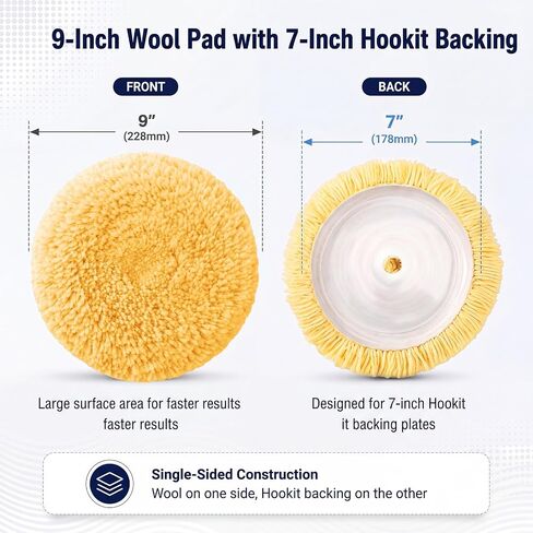 2 Pcs 9" Wool Buffing Pad Wool Polishing Pad 7 Inch Hook and Loop Backing Plate Compound Cutting and Polishing for Car Automotive RV Truck Boat in Kuwait