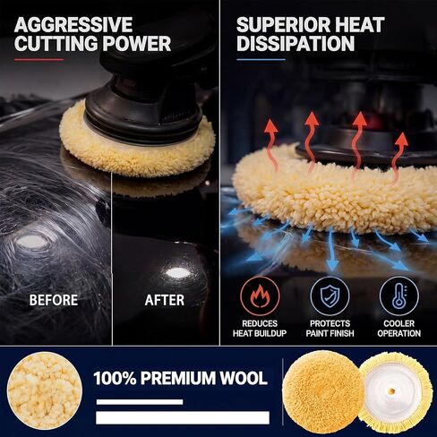 2 Pcs 9" Wool Buffing Pad Wool Polishing Pad 7 Inch Hook and Loop Backing Plate Compound Cutting and Polishing for Car Automotive RV Truck Boat in Kuwait