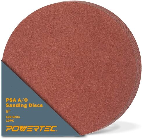 POWERTEC 10 PCS 100 Grit 6 Inch PSA Sanding Discs, Self Stick Adhesive Sandpaper, 6" for Drywall, Woodworking, Paint, Epoxy with Random Orbital Sanders, DA Sanders, 4x36 Belt Disc Sander (110260) in Kuwait