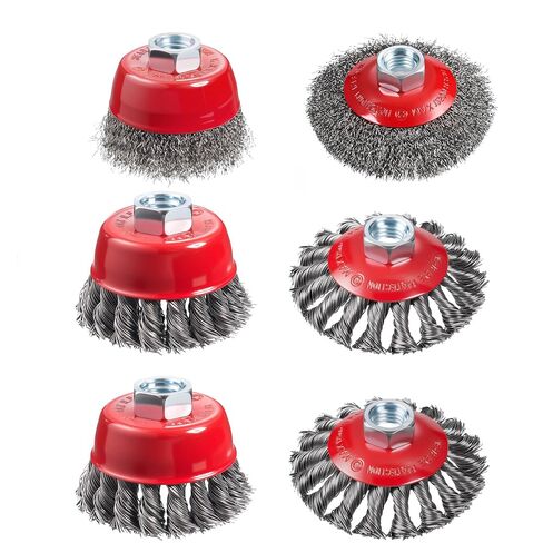 4 PCS Wire Wheel for 4-1/2" Angle Grinder, Carbon Steel Knotted & Crimped Cup Brush with 5/8"-11 Threaded Arbor for Removing Rust and Paint in Kuwait