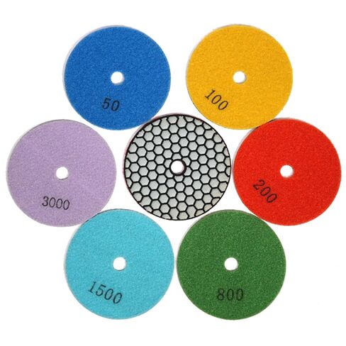 Evory Dry Diamond Polishing Pads,4 Inch Polishing Pads Set of 7 Pieces Plus | Granite Concrete Marble Polishing Kit, Stone Polishing Kit, Tile Sanding Pads, Polishing Best Practices, Max Speed 5000 RPM in Kuwait