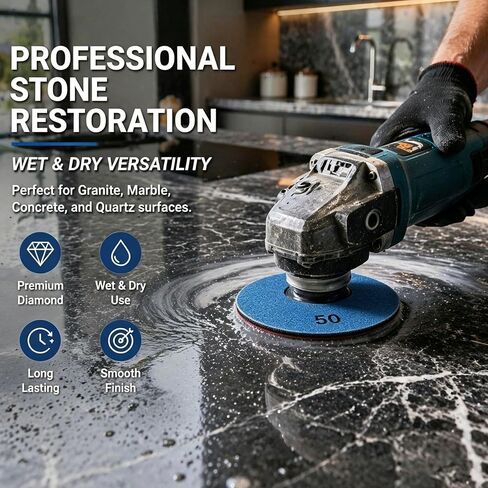 Evory Dry Diamond Polishing Pads,4 Inch Polishing Pads Set of 7 Pieces Plus | Granite Concrete Marble Polishing Kit, Stone Polishing Kit, Tile Sanding Pads, Polishing Best Practices, Max Speed 5000 RPM in Kuwait