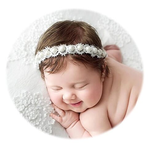 Ederafoto Newborn Photography Props Baby Photo Posing Pearl Headbands Girls Photoshoot Tieback (J Ivory) in Kuwait