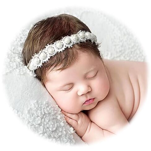 Ederafoto Newborn Photography Props Baby Photo Posing Pearl Headbands Girls Photoshoot Tieback (J Ivory) in Kuwait