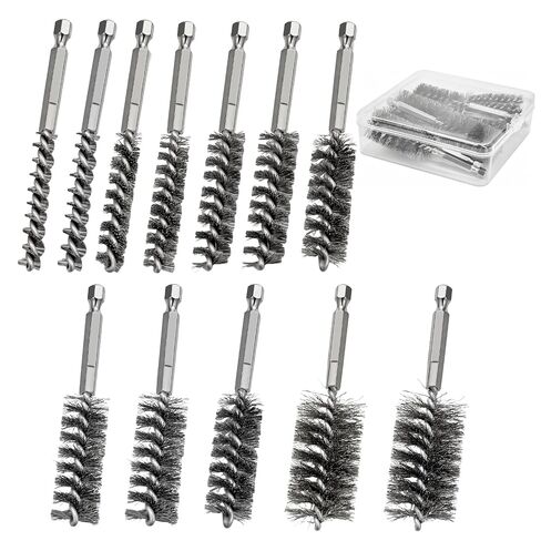 12 Pcs Stainless Steel Wire Bore Brush for Drill,5/16"-1-3/16" Cleaning Set ,Abrasive Drill Wire Brush with 1/4" Hex Shank, Different Sizes in Kuwait