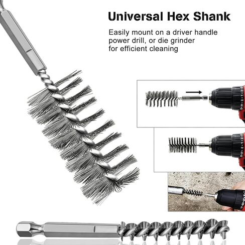12 Pcs Stainless Steel Wire Bore Brush for Drill,5/16"-1-3/16" Cleaning Set ,Abrasive Drill Wire Brush with 1/4" Hex Shank, Different Sizes in Kuwait